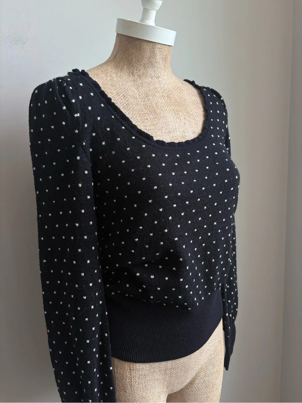 Free People Black Polka Dot Knit Sweater Scoop Neck  Medium